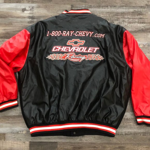 Vintage Chevrolet Racing Mens XL Black & Red Button Up Jacket - Picture 1 of 7